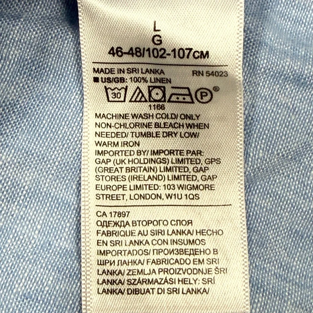 Banana Republic Mens 100% Linen Button Up Shirt Large Blue Slim Fit Long Sleeve